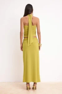 TRENDYOLMİLLA Oil Green Knitting Accessory Detailed Party Blouse Skirt Top and Bottom Set - Image 4