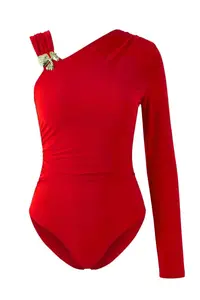 TRENDYOLMİLLA Limited Edition Red Accessory Detailed Asymmetric Yaka Knitting Party Bodysuit .D.00001 - Image 4