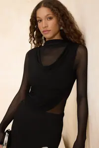 TRENDYOLMİLLA Black Tulle Off-Shoulder Neck Bottom snaps Party Bodysuit .D.00002 - Image 2
