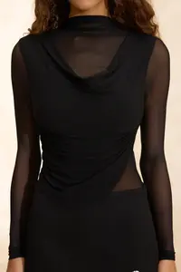 TRENDYOLMİLLA Black Tulle Off-Shoulder Neck Bottom snaps Party Bodysuit .D.00002 - Image 3