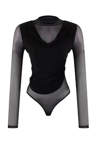 TRENDYOLMİLLA Black Tulle Off-Shoulder Neck Bottom snaps Party Bodysuit .D.00002 - Image 5