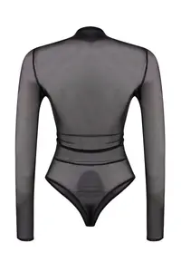 TRENDYOLMİLLA Black Tulle Off-Shoulder Neck Bottom snaps Party Bodysuit .D.00002 - Image 6