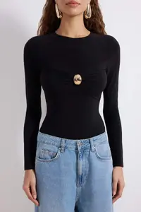TRENDYOLMİLLA Black Accessory Detailed Shirred Bottom snaps Party Bodysuit .D.00006 - Image 3