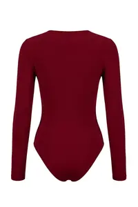 TRENDYOLMİLLA Burgundy Accessory Detailed Shirred Bottom snaps Party Bodysuit .D.00006 - Image 6