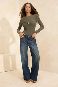 TRENDYOLMİLLA Khaki Accessory Detailed Shirred Bottom snaps Party Bodysuit .D.00006 - Image 2