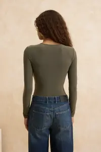 TRENDYOLMİLLA Khaki Accessory Detailed Shirred Bottom snaps Party Bodysuit .D.00006 - Image 4