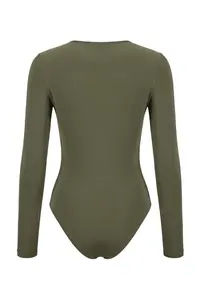TRENDYOLMİLLA Khaki Accessory Detailed Shirred Bottom snaps Party Bodysuit .D.00006 - Image 6