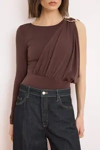TRENDYOLMİLLA Brown Single Arm Accessory Detailed Knitting Bodysuit .D.00008 - Image 3
