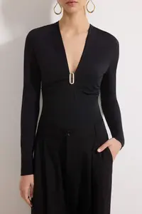 TRENDYOLMİLLA Black Accessory and Drape Detailed Deep V-neck Knitting Bodysuit .D.00009 - Image 3