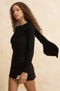 TRENDYOLMİLLA Black Cape Detailed Shirred Knitting Party Bodysuit .D.00012 - Image 2
