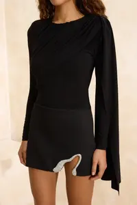 TRENDYOLMİLLA Black Cape Detailed Shirred Knitting Party Bodysuit .D.00012 - Image 3