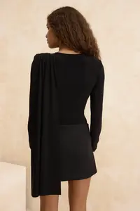 TRENDYOLMİLLA Black Cape Detailed Shirred Knitting Party Bodysuit .D.00012 - Image 4