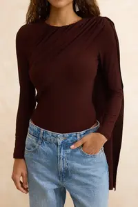 TRENDYOLMİLLA Brown Cape Detailed Shirred Knitting Party Bodysuit .D.00012 - Image 3