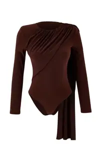TRENDYOLMİLLA Brown Cape Detailed Shirred Knitting Party Bodysuit .D.00012 - Image 5
