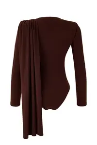 TRENDYOLMİLLA Brown Cape Detailed Shirred Knitting Party Bodysuit .D.00012 - Image 6