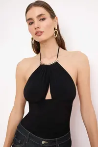 TRENDYOLMİLLA Black Accessory Detailed Shirred Party Bodysuit .D.00016 - Image 2