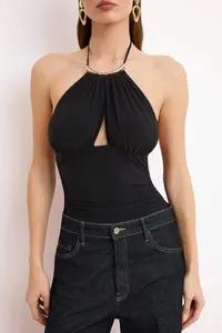 TRENDYOLMİLLA Black Accessory Detailed Shirred Party Bodysuit .D.00016 - Image 3