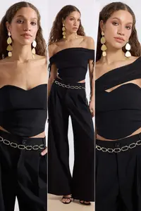 TRENDYOLMİLLA Black Suitable for Different Uses Aller fragmented Finike Bustier - Image 2