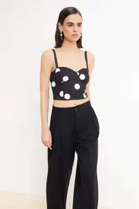 TRENDYOLMİLLA Black Polka Dot Heart Yaka Weaving Finike Bustier