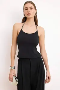 TRENDYOLMİLLA Black Accessory Detailed Knitting Party Bustier
