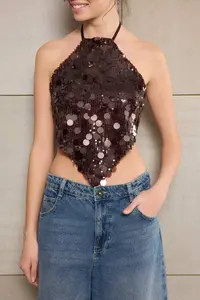 TRENDYOLMİLLA Brown Low-cut back Pul sequined Party Bustier - Image 3