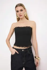 TRENDYOLMİLLA Black Lace Detailed Weaving Finike Bustier