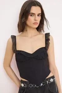 TRENDYOLMİLLA Black Tulle Detailed Weaving Bustier - Image 2
