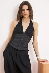 TRENDYOLMİLLA Black Graph Covered Satin Weaving Chic Bustier - Image 2