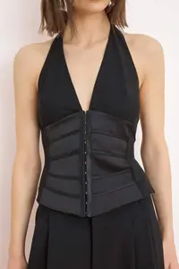 TRENDYOLMİLLA Black Graph Covered Satin Weaving Chic Bustier - Image 3