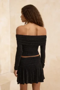 TRENDYOLMİLLA Gold Carmen Collar Simli Knitting Party Blouse - Image 4