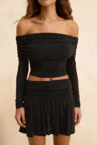 TRENDYOLMİLLA Gold Carmen Collar Simli Knitting Party Blouse - Image 5