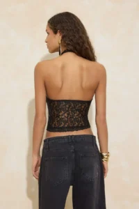 TRENDYOLMİLLA Black Lace Half Lined Barbell Collar Party Blouse - Image 4