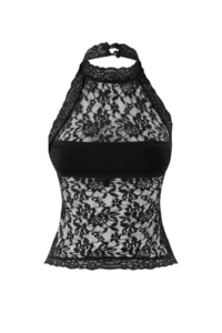 TRENDYOLMİLLA Black Lace Half Lined Barbell Collar Party Blouse - Image 6