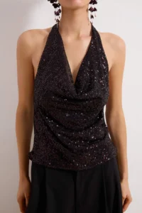 TRENDYOLMİLLA Plum Off-Shoulder Neck Pul sequined Party Blouse - Image 3