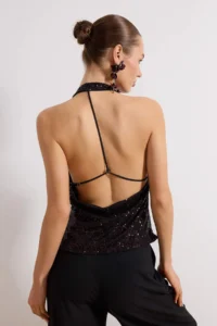 TRENDYOLMİLLA Plum Off-Shoulder Neck Pul sequined Party Blouse - Image 4
