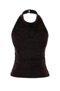 TRENDYOLMİLLA Gold High Off-Shoulder Neck Glittery Knitting Party Blouse - Image 5