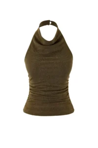 TRENDYOLMİLLA Khaki High Off-Shoulder Neck Glittery Knitting Party Blouse - Image 5