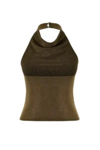 TRENDYOLMİLLA Khaki High Off-Shoulder Neck Glittery Knitting Party Blouse - Image 7