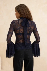 TRENDYOLMİLLA Navy Blue Lace Boho Party Blouse - Image 4