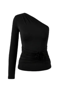 TRENDYOLMİLLA Black Flower Appliqued Single Arm Knitting Party Blouse - Image 5