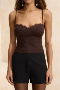 TRENDYOLMİLLA Brown Lace Garnili Covered Party Blouse - Image 3