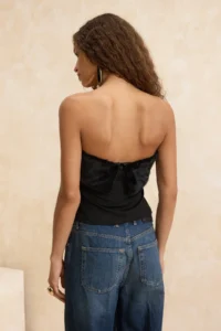 TRENDYOLMİLLA Black Fur Detailed Strapless Party Blouse - Image 4