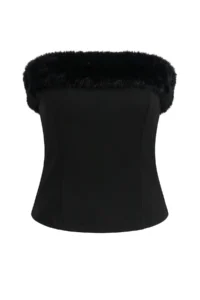 TRENDYOLMİLLA Black Fur Detailed Strapless Party Blouse - Image 5