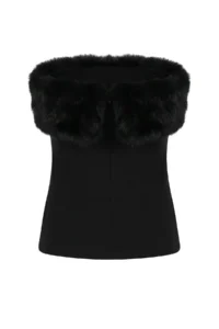 TRENDYOLMİLLA Black Fur Detailed Strapless Party Blouse - Image 6