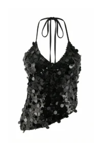 TRENDYOLMİLLA Black sequined Sleeveless Asymmetric Kesim Blouse - Image 5