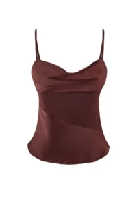 TRENDYOLMİLLA Limited Edition Brown Hafif Off-Shoulder Neck Satin Party Blouse - Image 9
