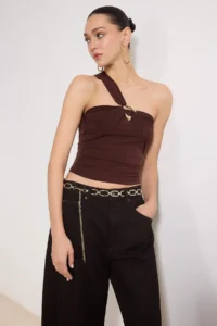 TRENDYOLMİLLA Brown Accessory Detailed Party Blouse - Image 2