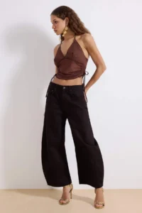 TRENDYOLMİLLA Brown Lace Detailed Shirred Tulle Blouse - Image 2