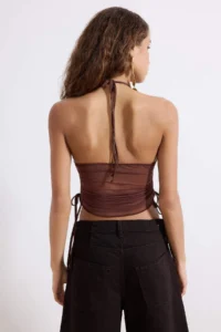 TRENDYOLMİLLA Brown Lace Detailed Shirred Tulle Blouse - Image 4
