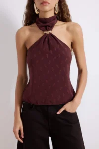 TRENDYOLMİLLA Plum Accessory Detailed Dog collar Blouse - Image 3